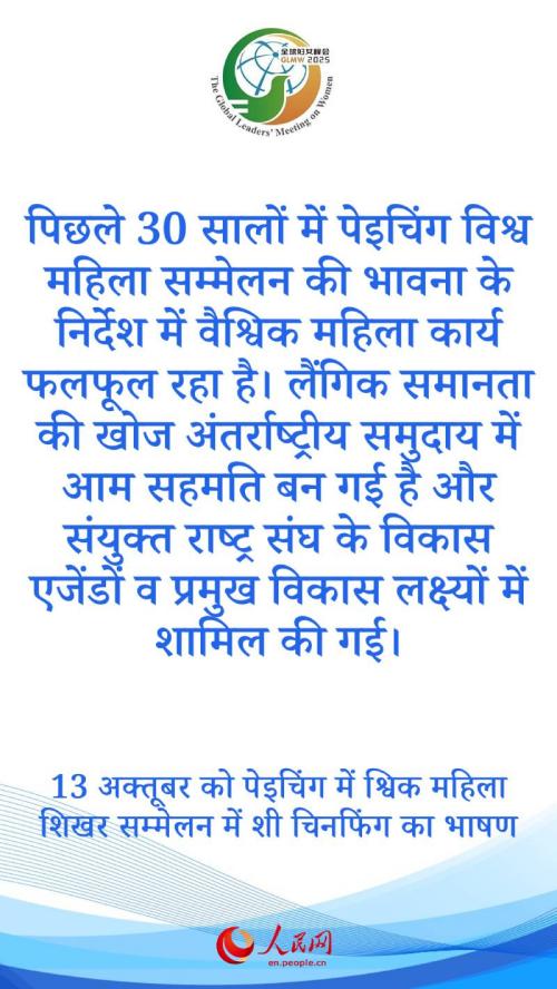 वैश्विक महिला शिखर सम्मेलन में शी चिनफिंग का भाषण