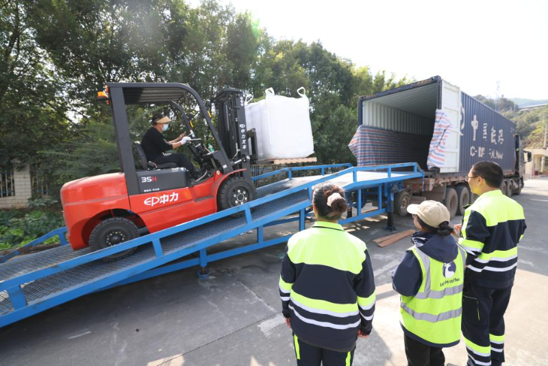 चीन-लाओस रेलखंड से युन्नान कॉफी बीन्स की पहली विशेष मालगाड़ी रवाना