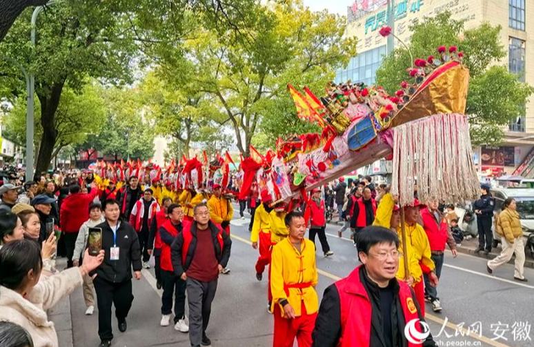 आनहुई के नानलिंग में रंग-बिरंगी रोशनी से सजा मछली–ड्रैगन नृत्य